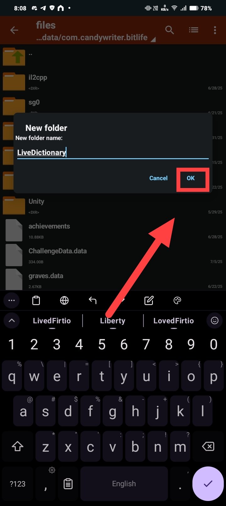 Creating the new LiveDictionary folder